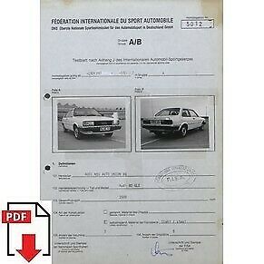 1982 Audi 80 GLE FIA homologation form PDF download